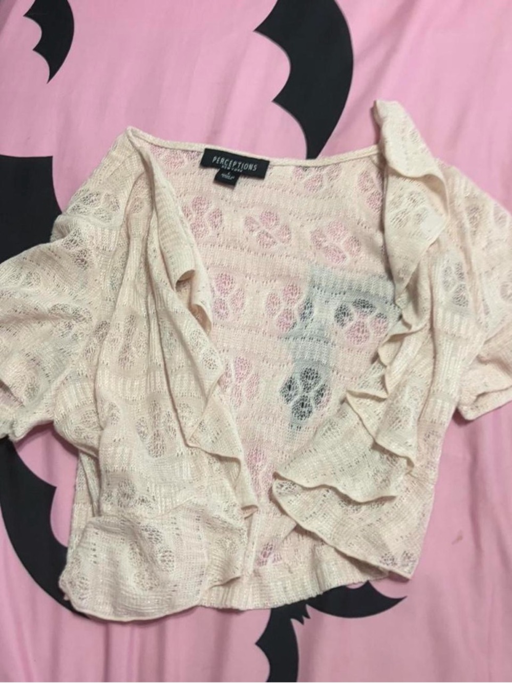 Perceptions Cream Sparkly Ruffle Knit Shrug